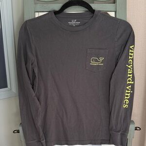 Vineyard Vines Charcoal Long Sleeve Pocket Tee with Glow in the Dark Logo